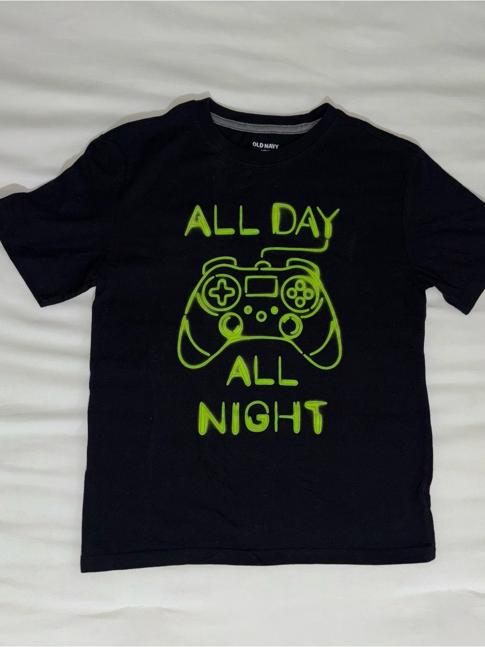 Old Navy Black Tee with Neon Green Gaming Graphic